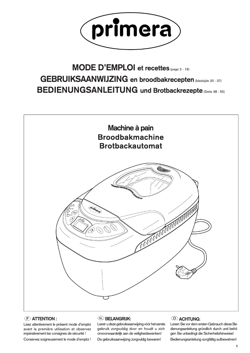 Page n°1 - Manuel utilisateur Primera EBB 010