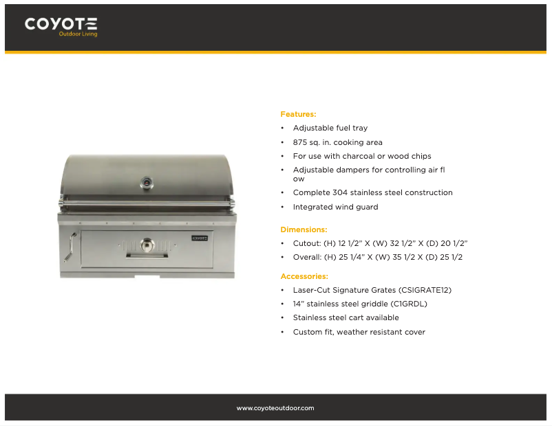 Page 1 de la notice Fiche technique Coyote C1CH36