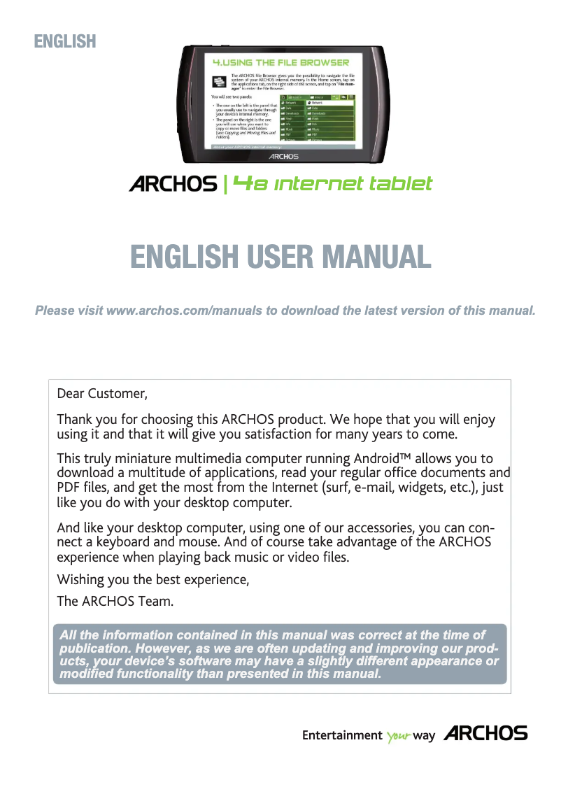 Page n°1 - Manuel utilisateur Archos 48
