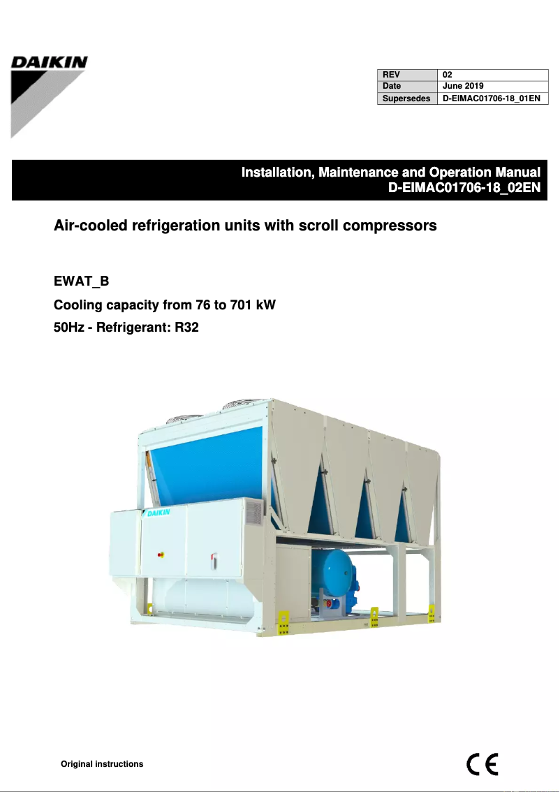 Page 1 de la notice Guide d'installation Daikin EWADH10T-SSB2