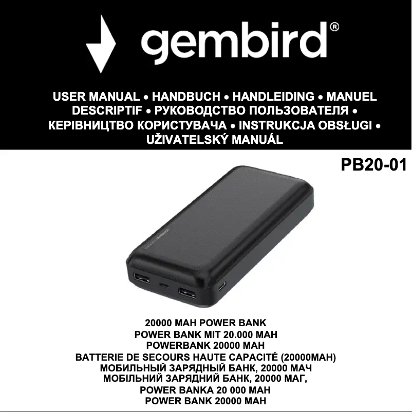 Page 1 de la notice Manuel utilisateur Gembird PB20-01