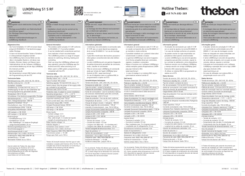 Page n°1 - Manuel utilisateur Theben LUXORliving S1 S RF