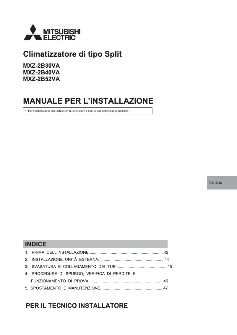Page 1 de la notice Manuel utilisateur Mitsubishi MXZ2C52VA