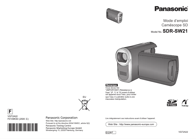Image de la première page du manuel de l'appareil SDR-SW21