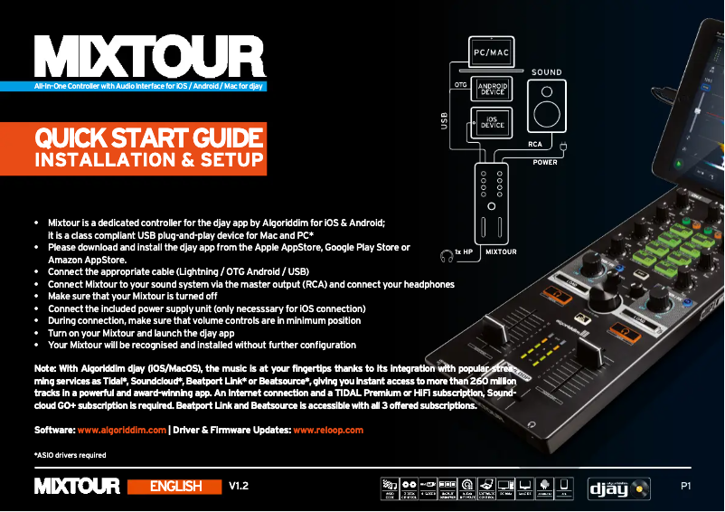 Page n°1 - Guide de démarrage rapide Reloop Mixtour