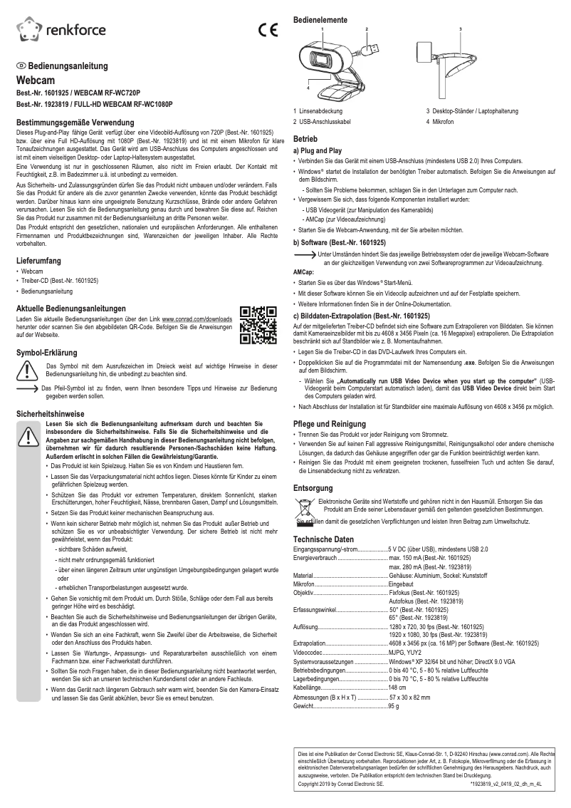 Page 1 de la notice Manuel utilisateur Renkforce RF-WC-720P