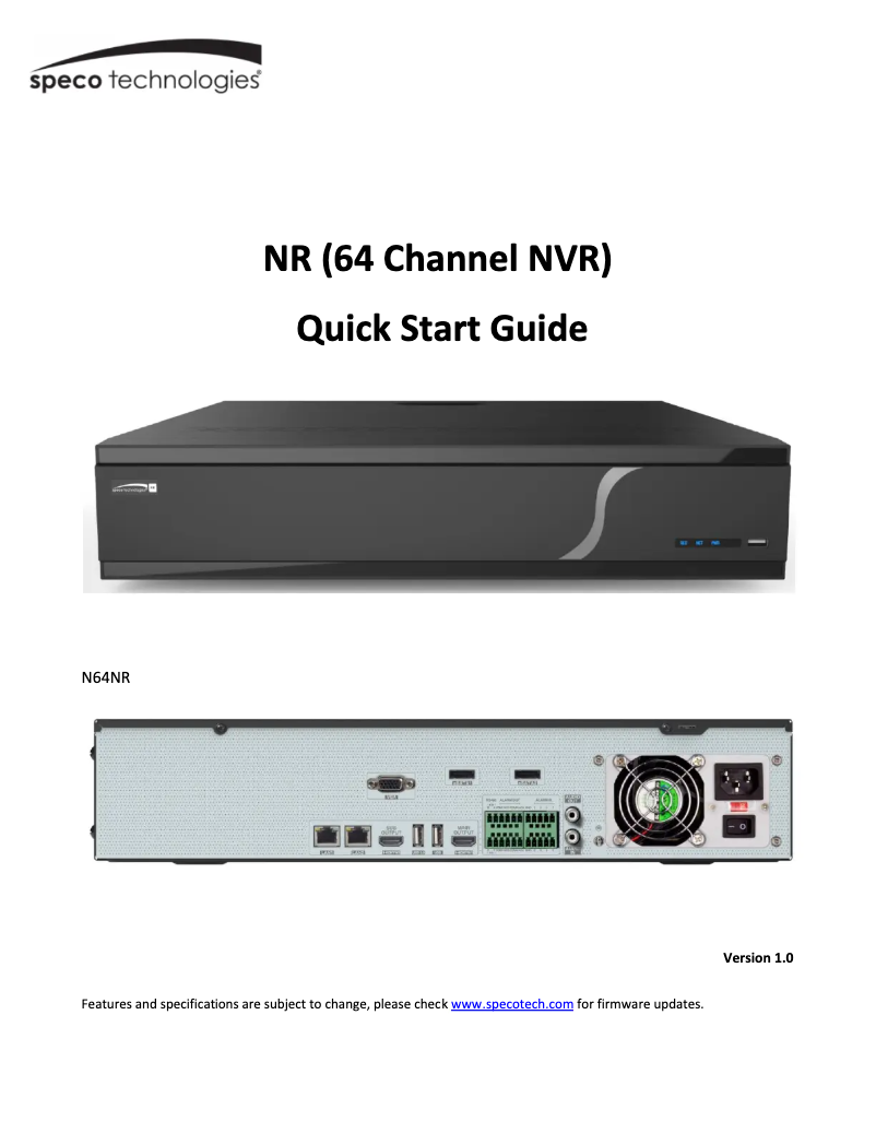 Page 1 de la notice Guide de démarrage rapide Speco Technologies N128NR