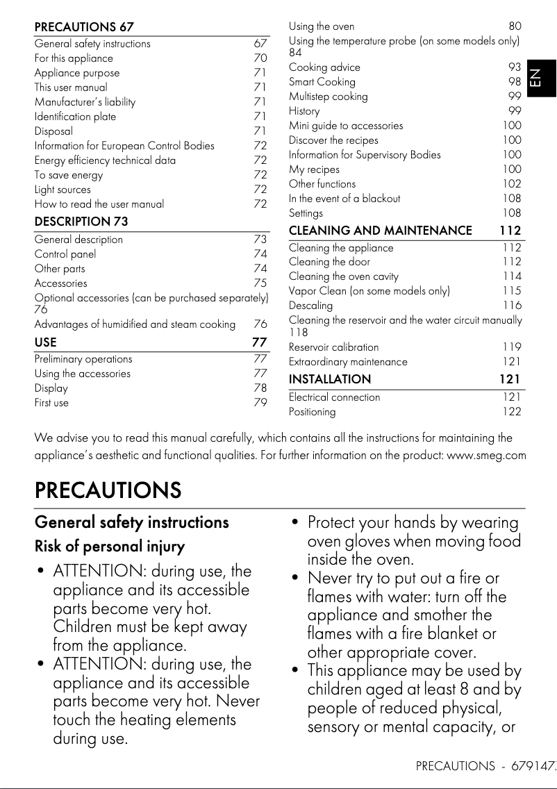Page 1 de la notice Manuel utilisateur Smeg SO4104S4PG