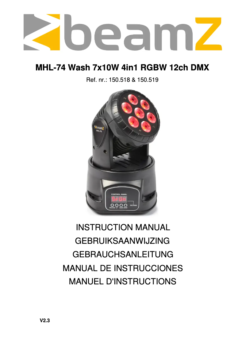 Page n°1 - Manuel utilisateur BeamZ MHL-74