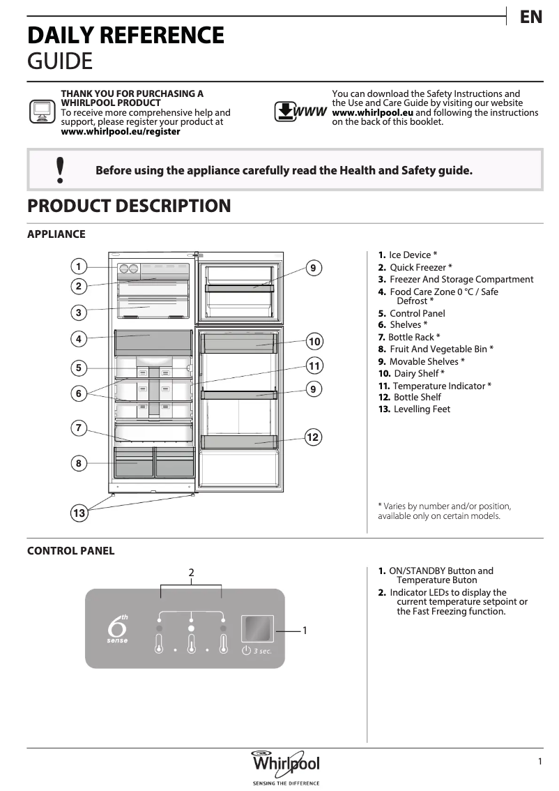 Page 1 de la notice Manuel utilisateur Whirlpool T TNF 8111 H OX