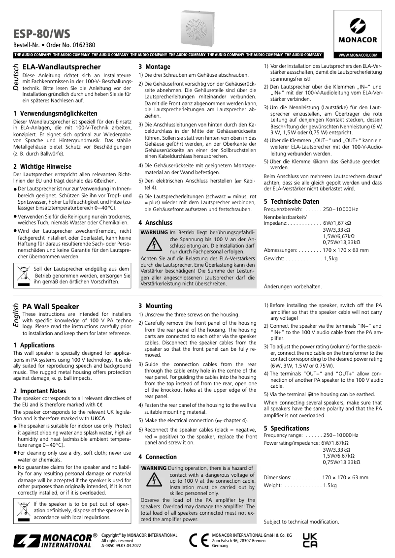 Image de la première page du manuel de l'appareil ESP-80/WS
