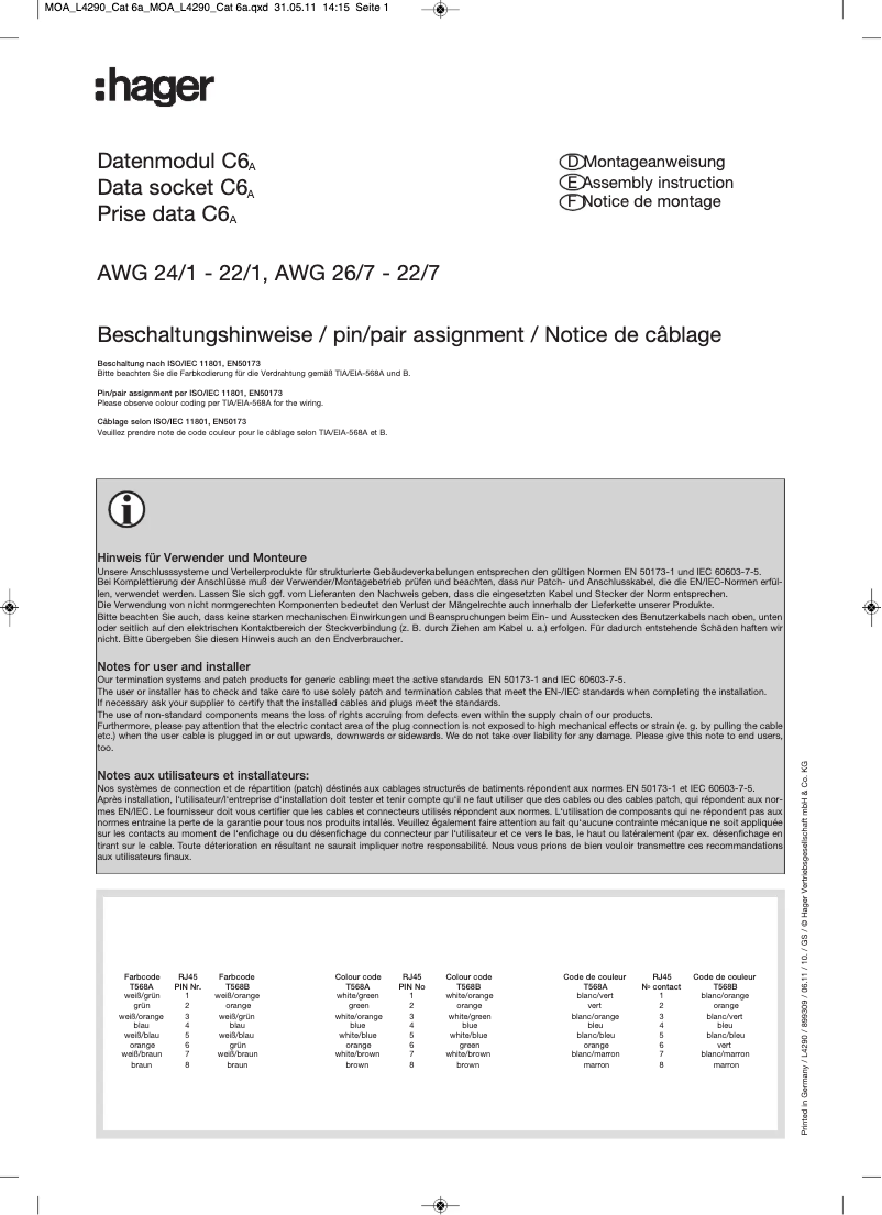 Page 1 de la notice Manuel utilisateur Hager SL200559209011