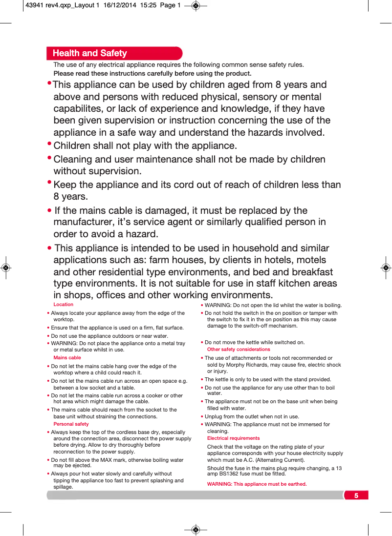 Page 1 de la notice Manuel utilisateur Morphy Richards Elipta 102751