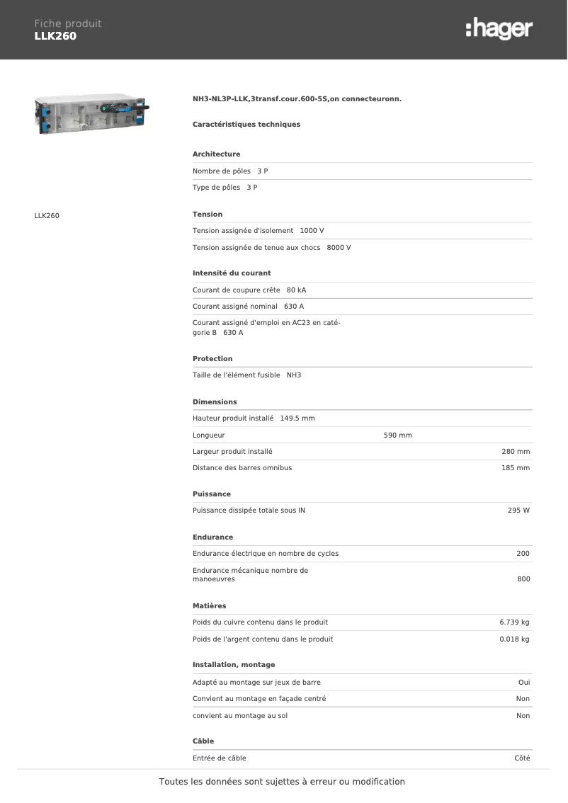 Image de la première page du manuel de l'appareil LLK260