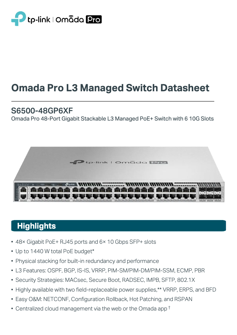 Page 1 de la notice Manuel utilisateur TP-Link S6500-48GP6XF