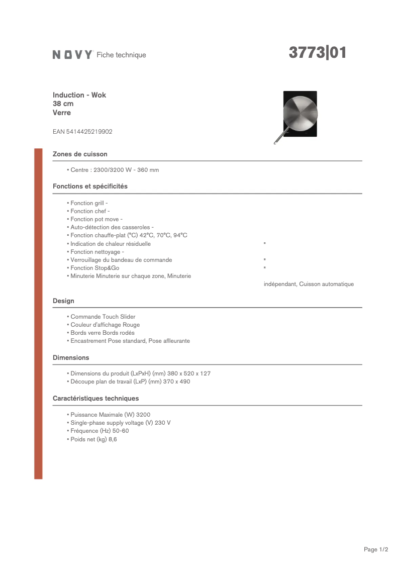 Page 1 de la notice Fiche technique Novy Domino 3773