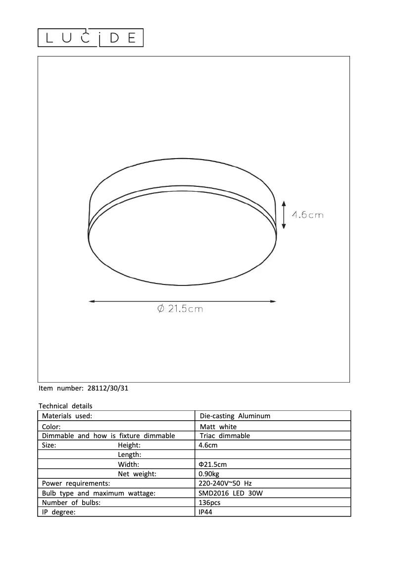 Page 1 de la notice Manuel utilisateur Lucide Ceres 28112/30/31