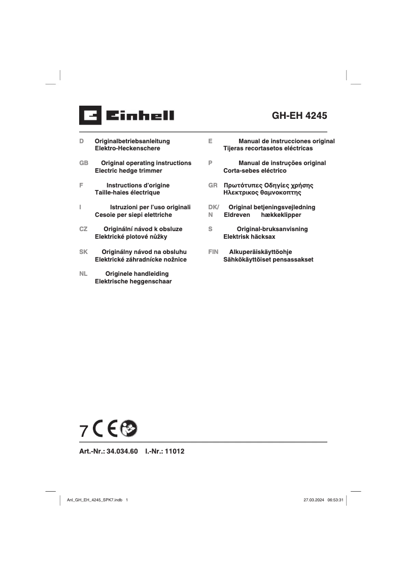Page n°1 - Manuel utilisateur Einhell GH-EH 4245
