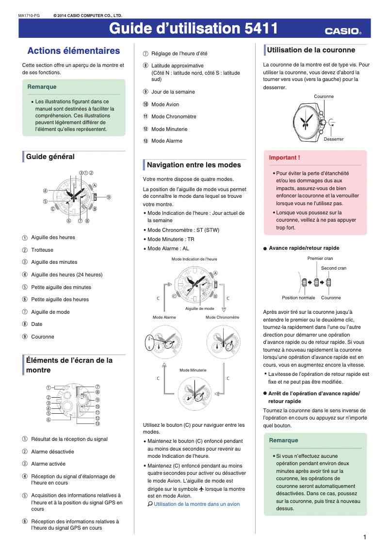Page 1 de la notice Manuel utilisateur Casio 5411