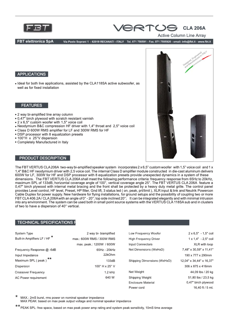 Image de la première page du manuel de l'appareil Vertus CLA 206 A