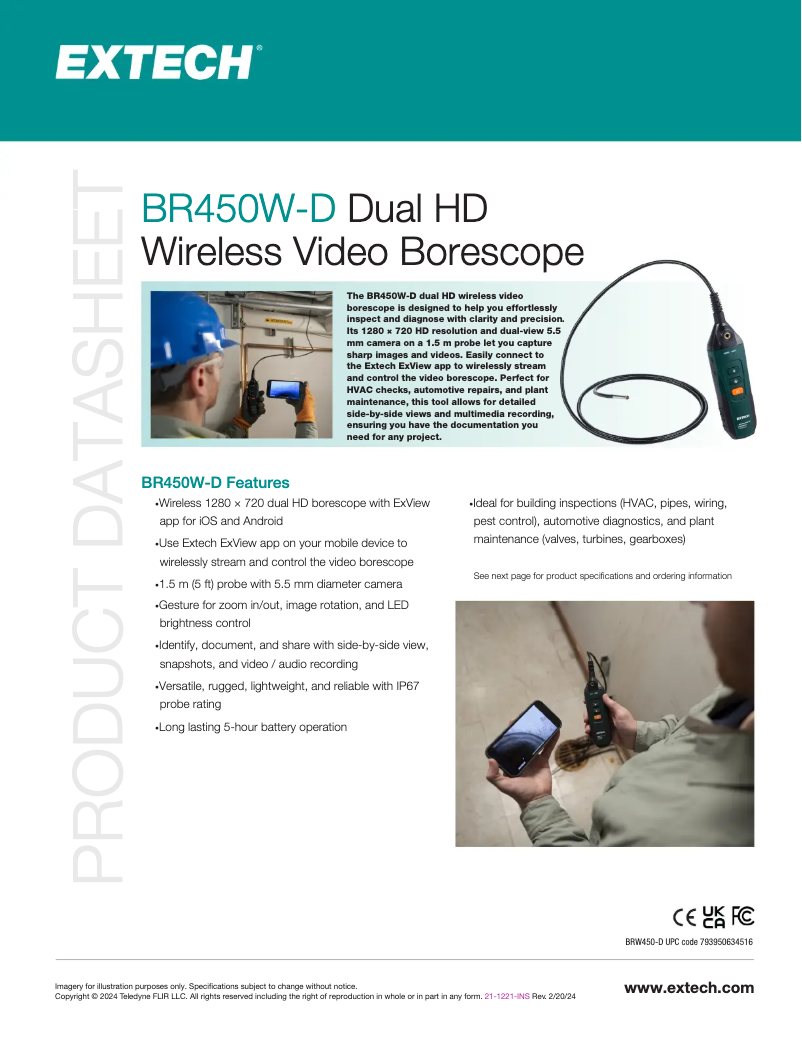 Page 1 de la notice Fiche technique Extech BR450W-D