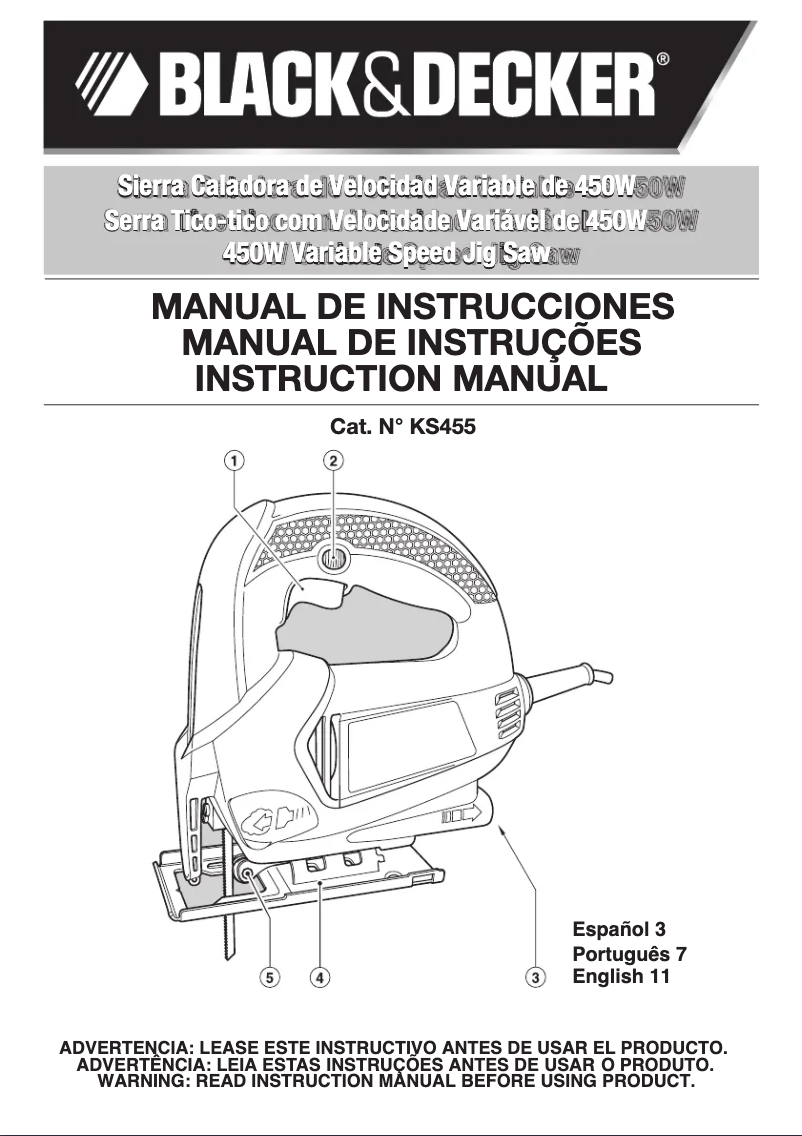 Page 1 de la notice Manuel utilisateur Black & Decker KS455