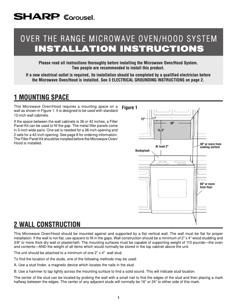 Page n°1 - Guide d'installation Sharp R-1514T