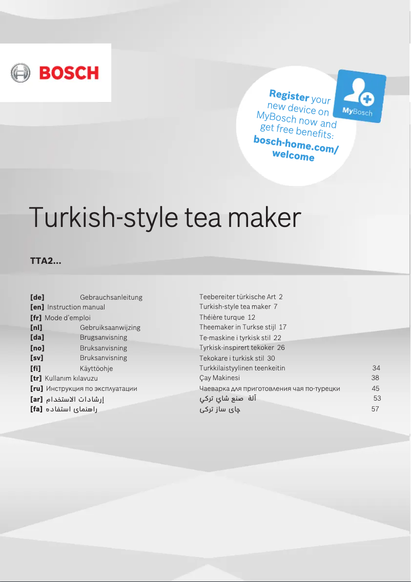 Page 1 de la notice Manuel d'utilisation et d'entretien Bosch TTA2009
