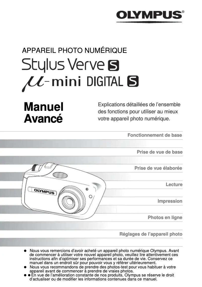 Page 1 de la notice Manuel utilisateur Olympus µ-mini DIGITAL S