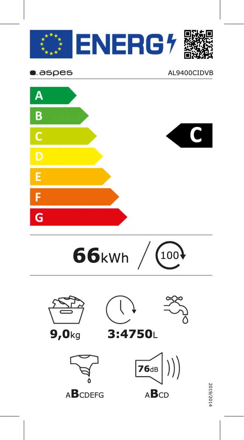 Page 1 de la notice Label énergétique Aspes AL9400CIDVB