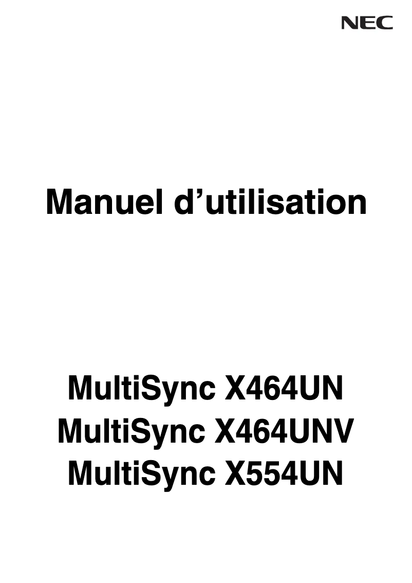 Imagen de la primera página del manual del dispositivo MultiSync X464UN