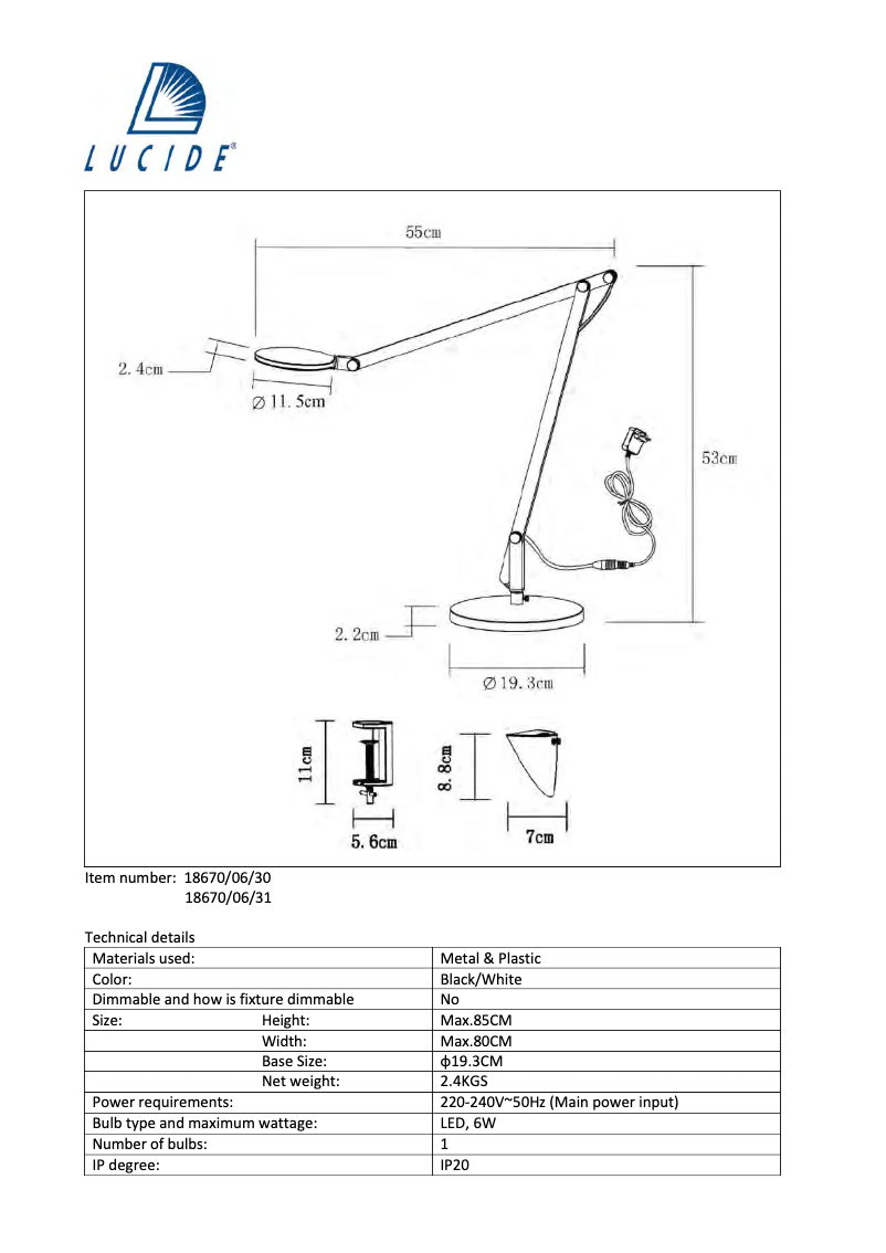 Page 1 of the manual User Manual Lucide Linex 18670/06/30