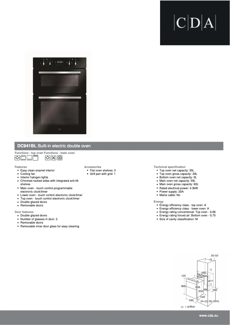 Page 1 de la notice Fiche technique CDA DC941BL