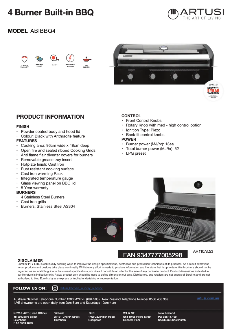 Página 1 del manual Ficha técnica Artusi ABIBBQ4