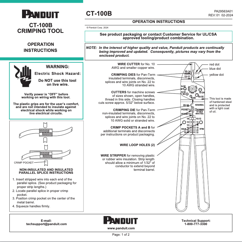 Page n°1 - Manuel utilisateur Panduit CT-100B
