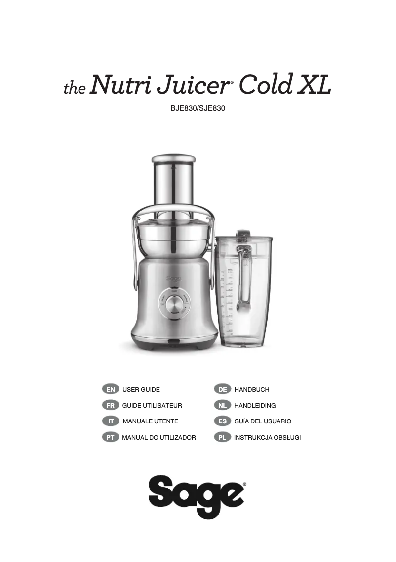 Page n°1 - Manuel utilisateur Sage The Nutri Juicer Cold XL SJE830