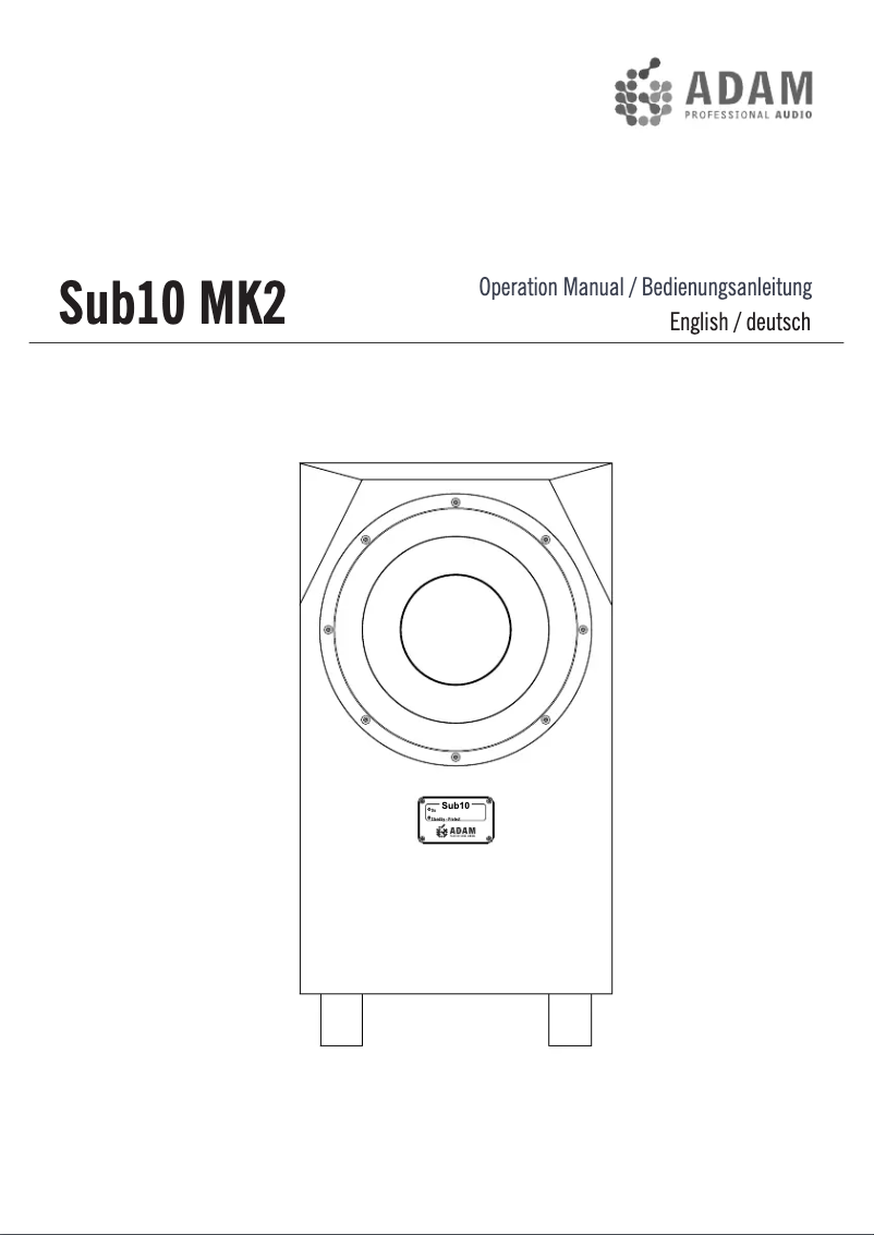 Page 1 de la notice Manuel utilisateur Adam Sub10 MK2