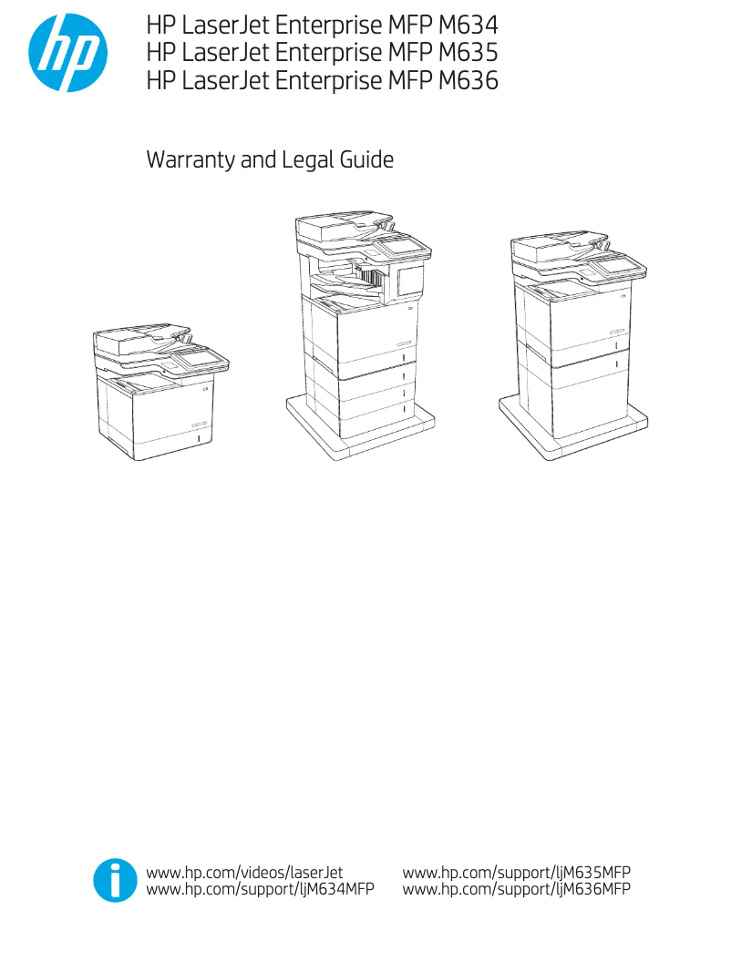 Page 1 de la notice Informations de garantie HP LaserJet Enterprise MFP M634