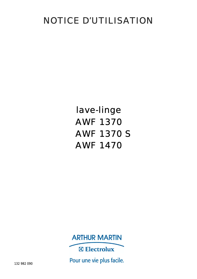 Page n°1 - Manuel utilisateur Arthur Martin-Electrolux AWF 1370