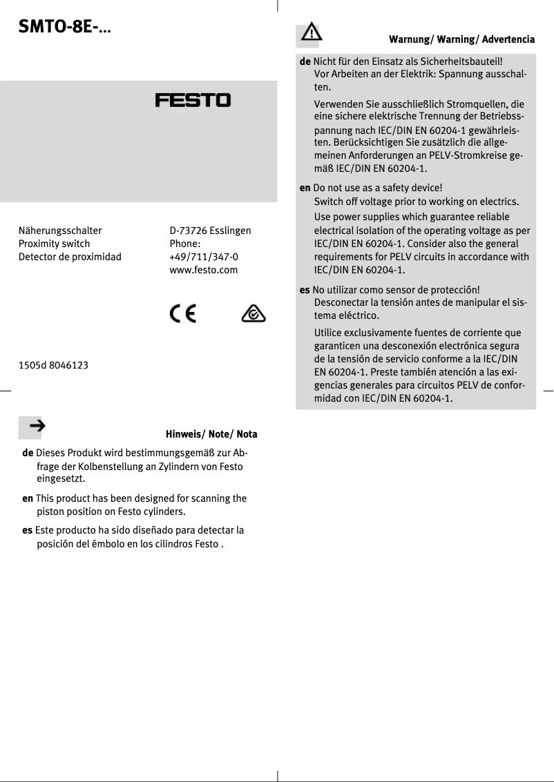 Page 1 de la notice Manuel utilisateur Festo SMTO-8E-PS-S-LED-24