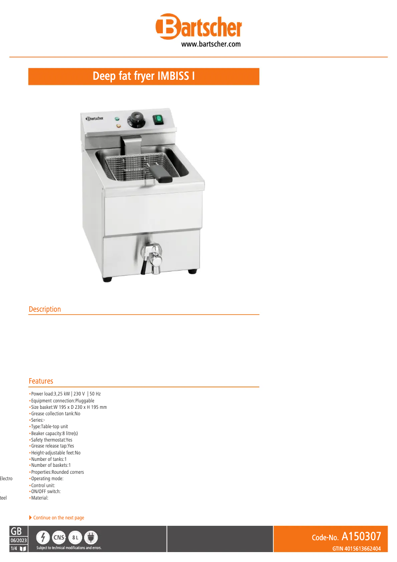 Image de la première page du manuel de l'appareil IMBISS I A150307