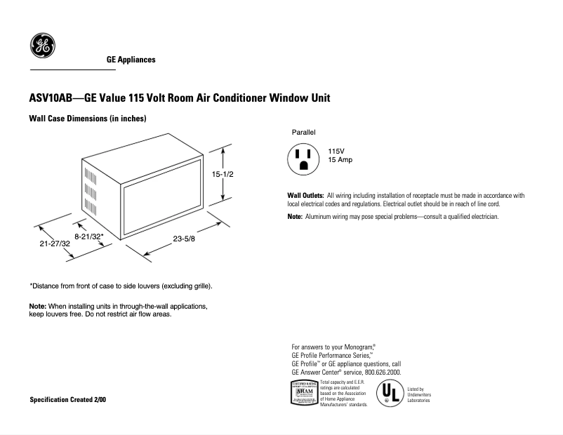 Page n°1 - Fiche technique GE ASV10AB