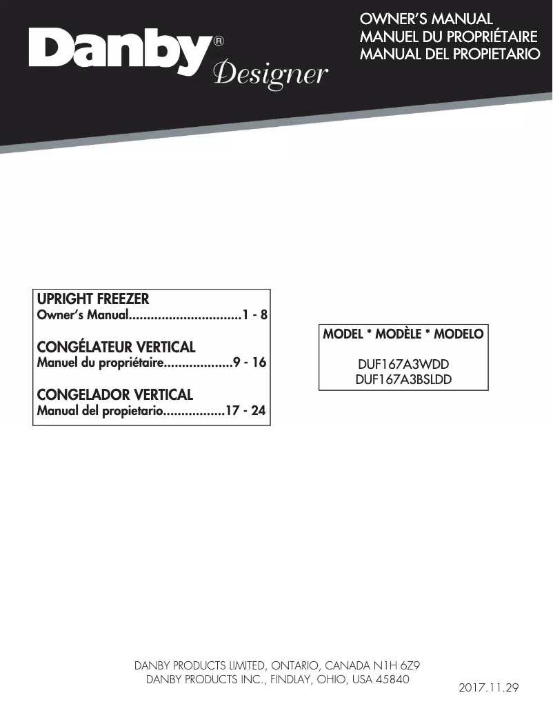 Page 1 de la notice Manuel utilisateur Danby DUF167A3WDD