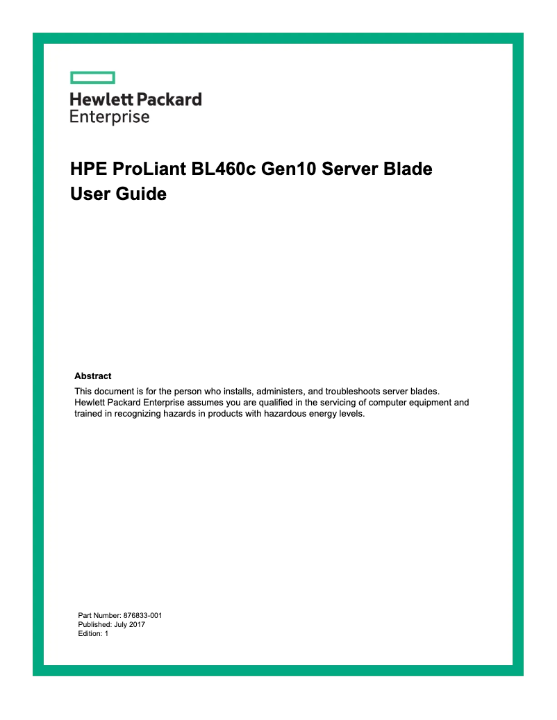 Page n°1 - Manuel utilisateur HP ProLiant BL460c G10