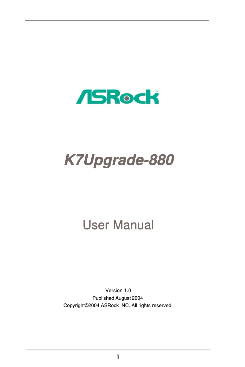 Page 1 de la notice Manuel utilisateur Asrock K7Upgrade-880