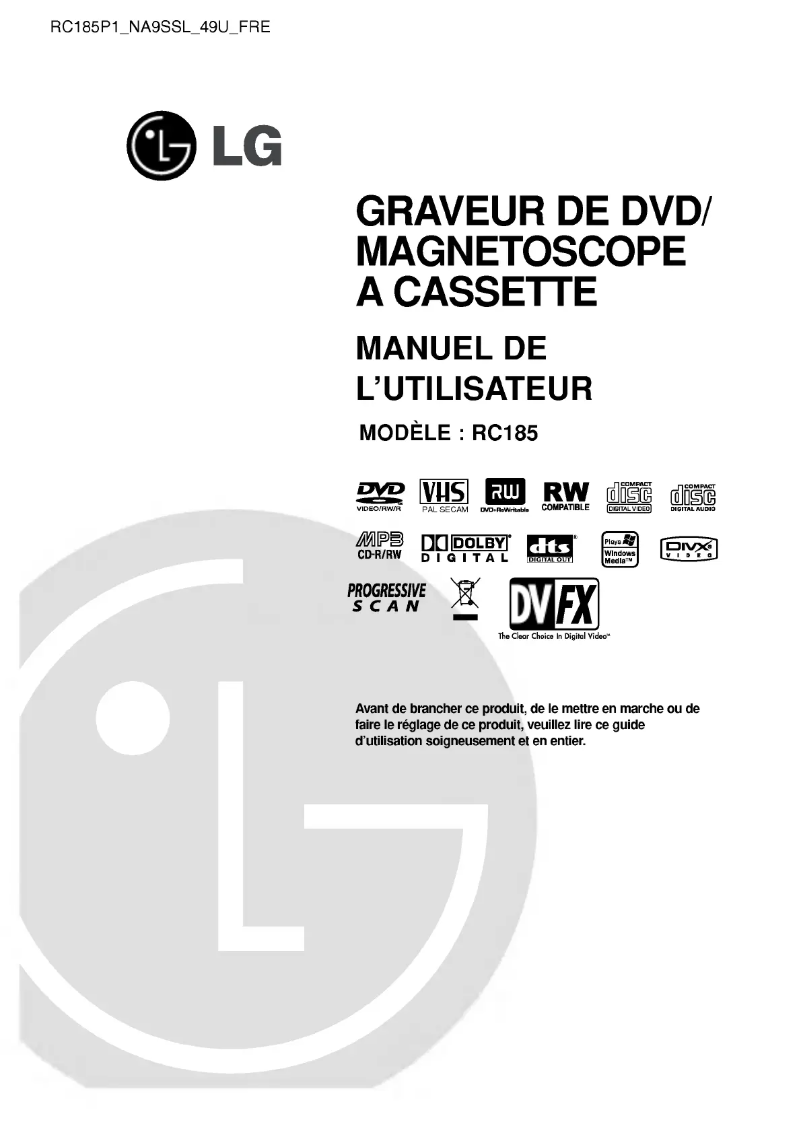 Image de la première page du manuel de l'appareil RC185S