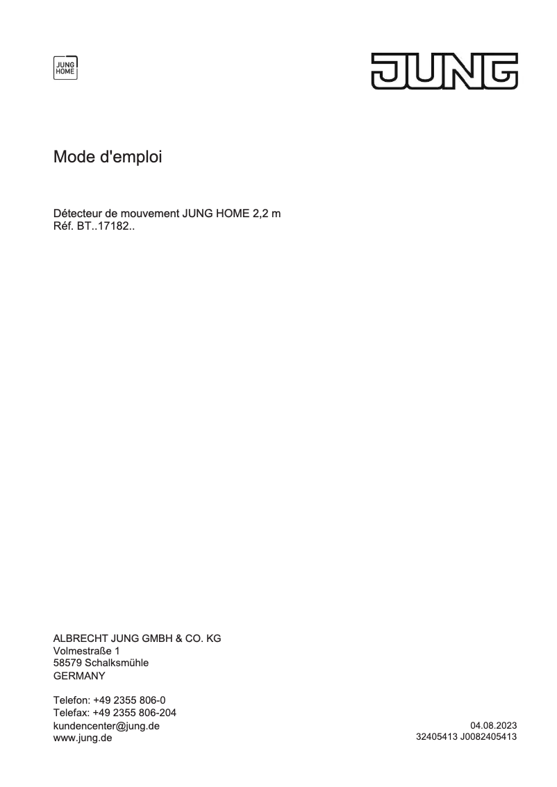 Page 1 de la notice Manuel utilisateur JUNG BTLC17182234