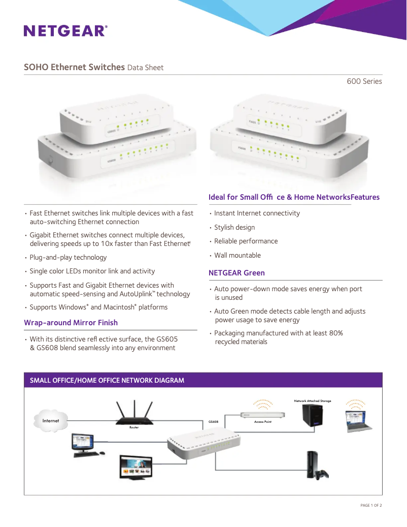 Page n°1 - Fiche technique Netgear FS608v4