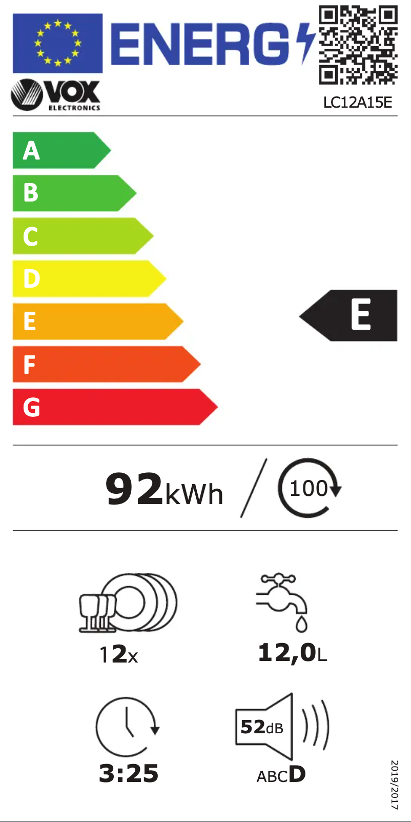 Page 1 de la notice Label énergétique VOX LC12A15E