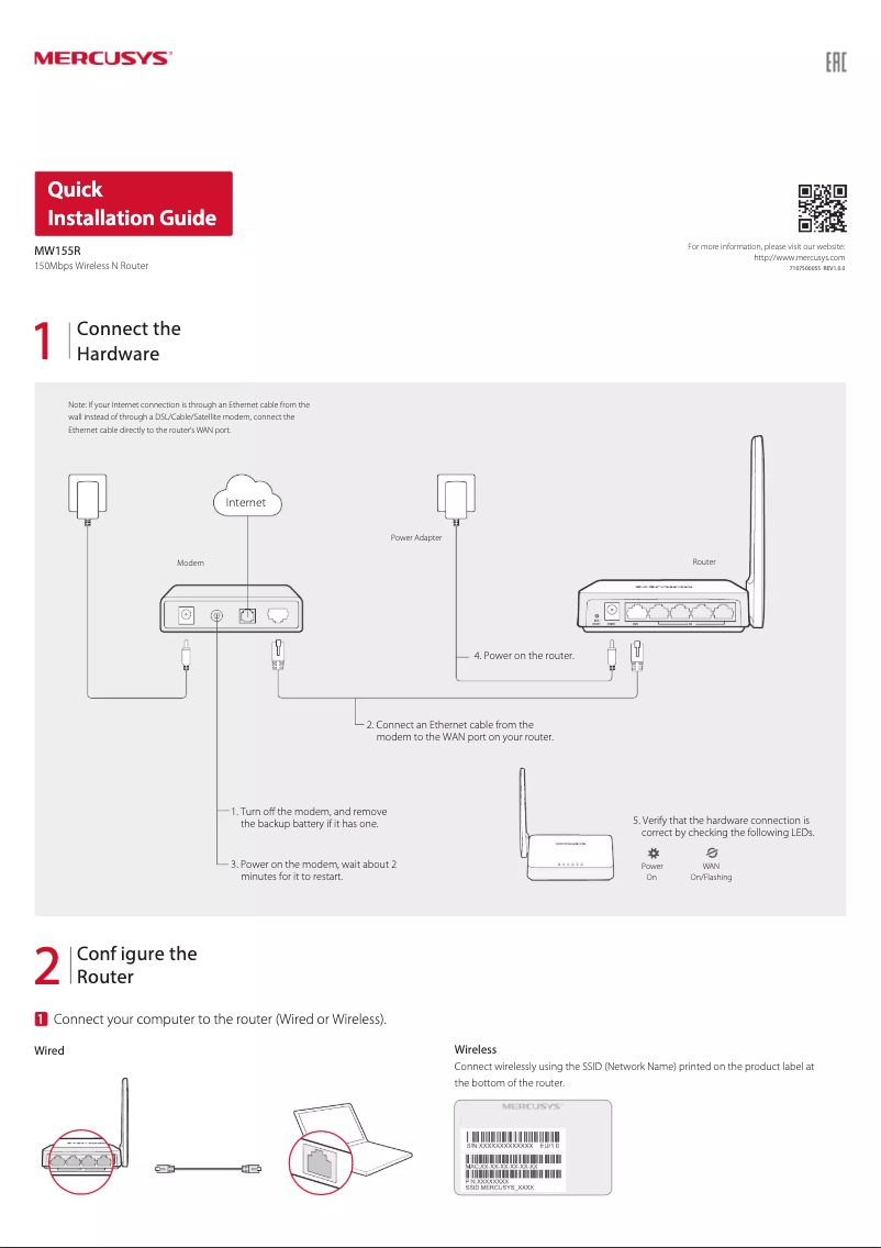 Page n°1 - Guide d'installation Mercusys MW155R
